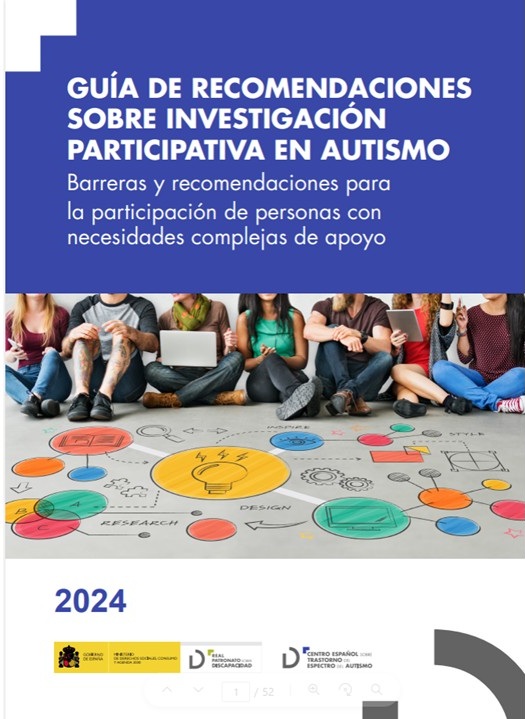 Portada de la Guía de recomendaciones sobre investigación participativa en autismo. Barreras y recomendaciones para la participación de personas con necesidades complejas de apoyo.