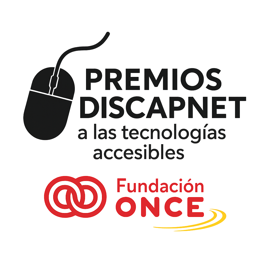 Logo de los Premios Discapnet junto al logotipo de Fundación ONCE