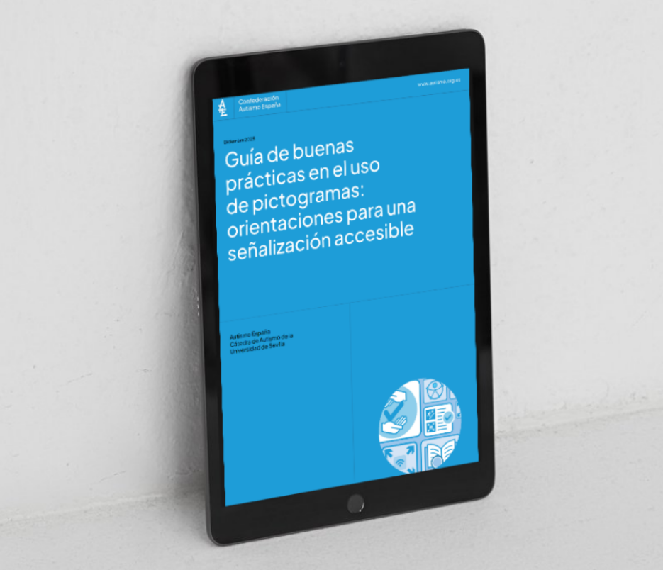 Tablet que muestra la Guía de buenas prácticas en el uso de pictogramas