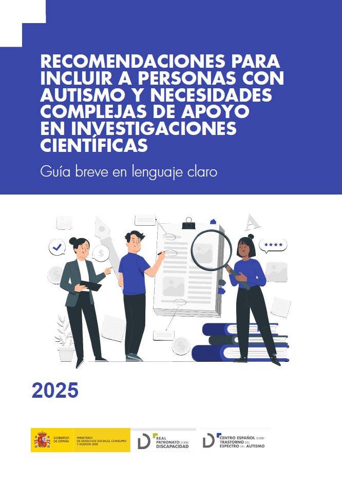 portada de guía breve recomendaciones para incluir a personas con autismo y necesidades complejas de apoyo en investigaciones científicas